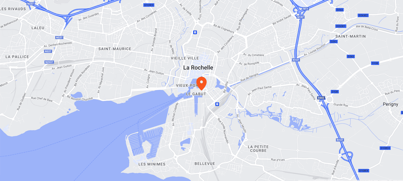 Carte de la Rochelle et emplacement des bureaux Emundus
