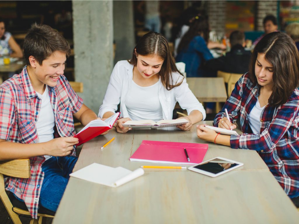 Fotografia de estudantes em um anfiteatro