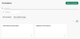 Capture d'écran de la page liste des formulaires créés